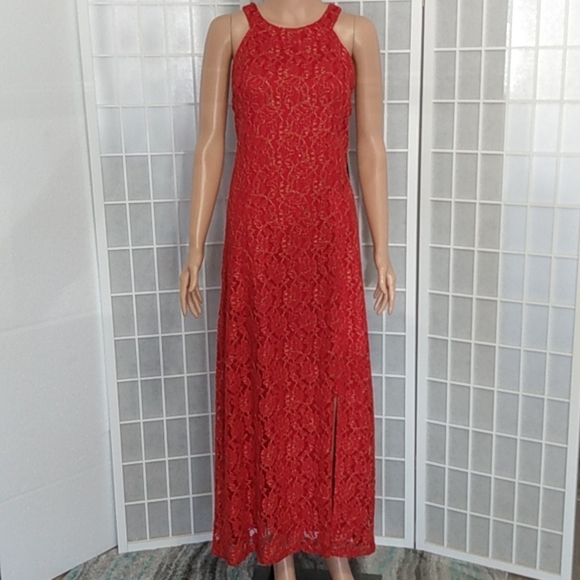 candlelight petite Dresses & Skirts - Candalite Petite Red Floral Metallic Maxi Dress w/ Side Slit NWT Size PL